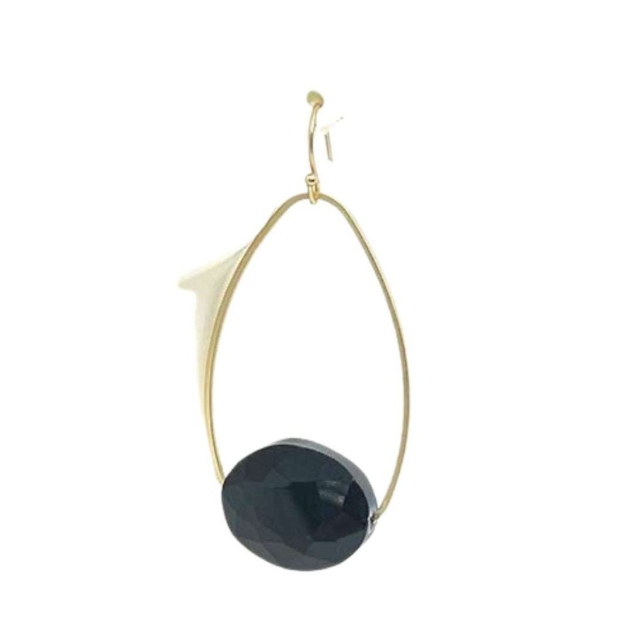 Earrings * | Deborah Grivas Matte Black Crystal Inset Matte Gold Inset Oval Hoop Earrings