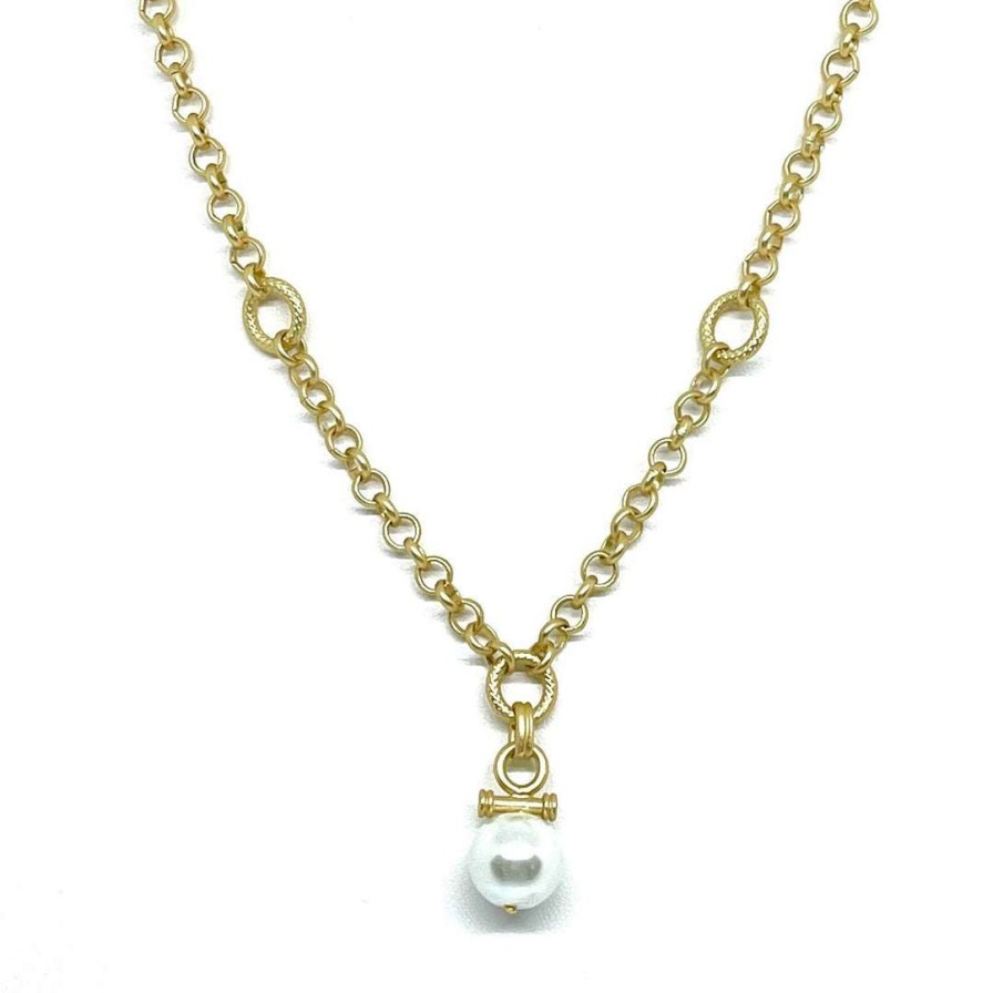 Necklaces * | Deborah Grivas White Pearl Bar Pendant Matte Gold Chain Necklace New Arrivals