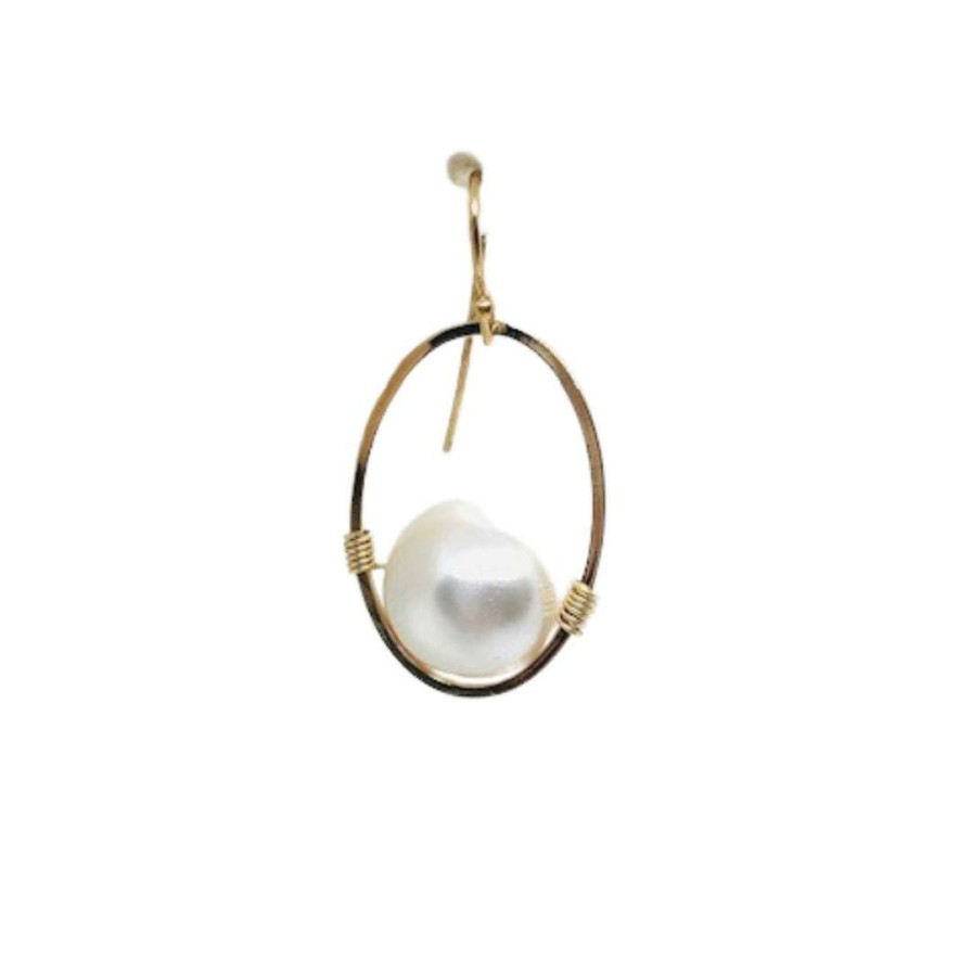 Earrings * | Deborah Grivas Pearl Matte Gold Oval Wire Wrap Earrings