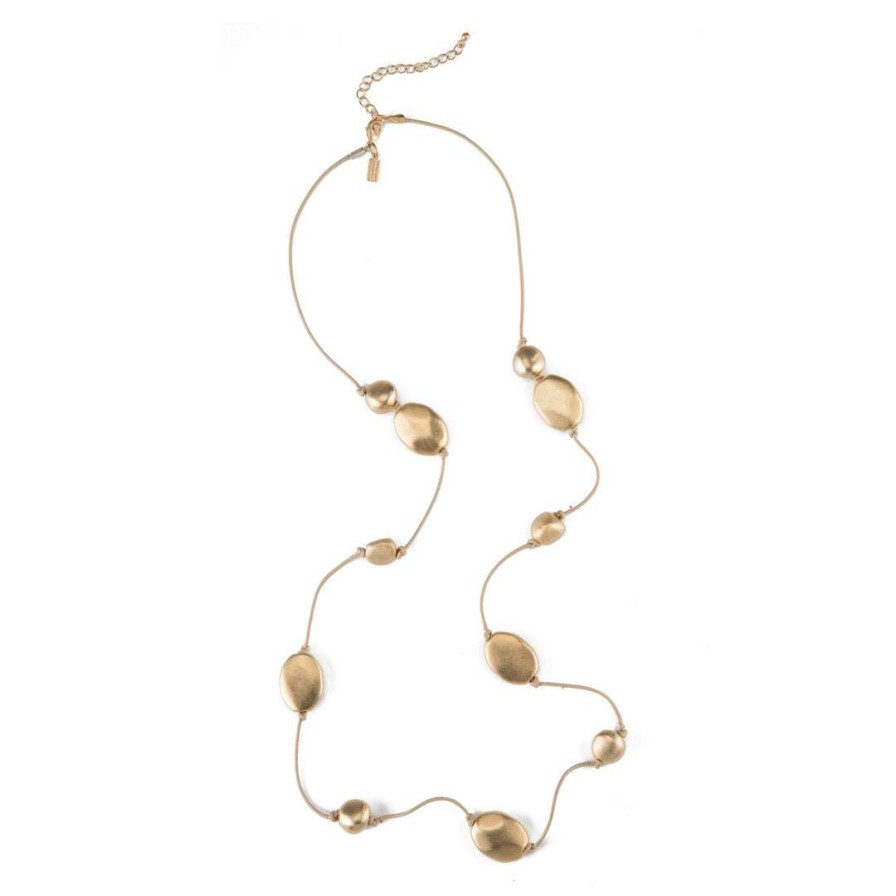 Necklaces * | Deborah Grivas Matte Gold Bead Leather Layer Necklace Necklaces