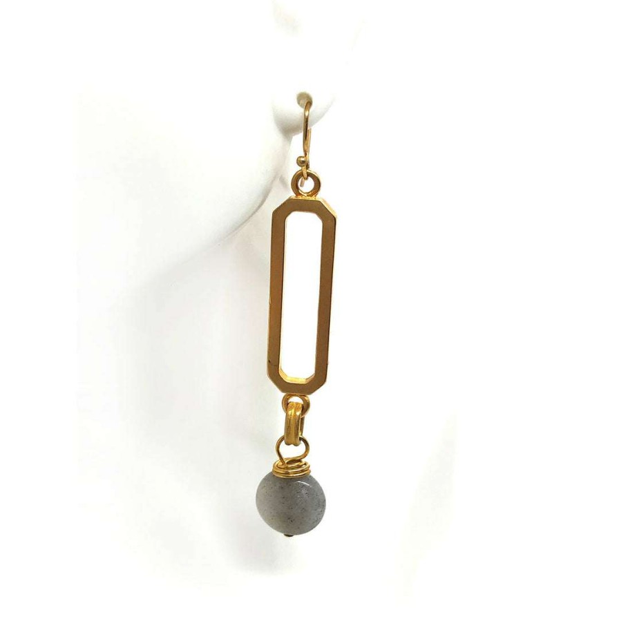 Earrings * | Deborah Grivas Paper Clip Natural Labradorite Drop Matte Gold Earrings