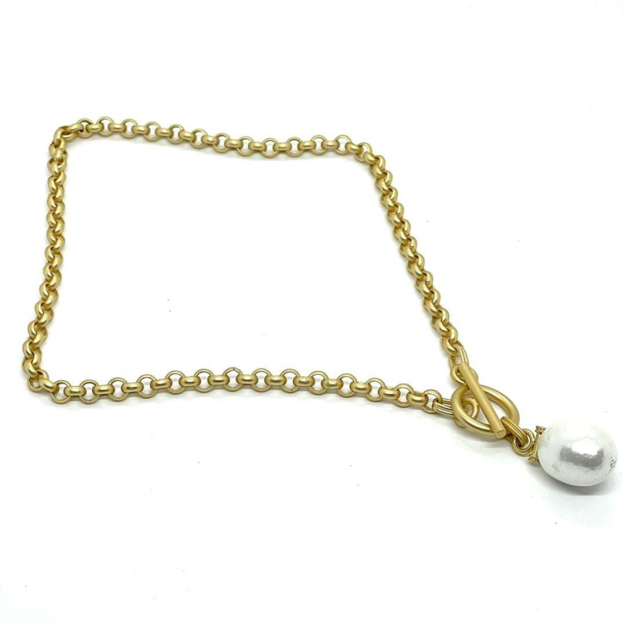 Necklaces * | Deborah Grivas Cotton Pearl Bar Pendant Matte Gold Chain Necklace New Arrivals