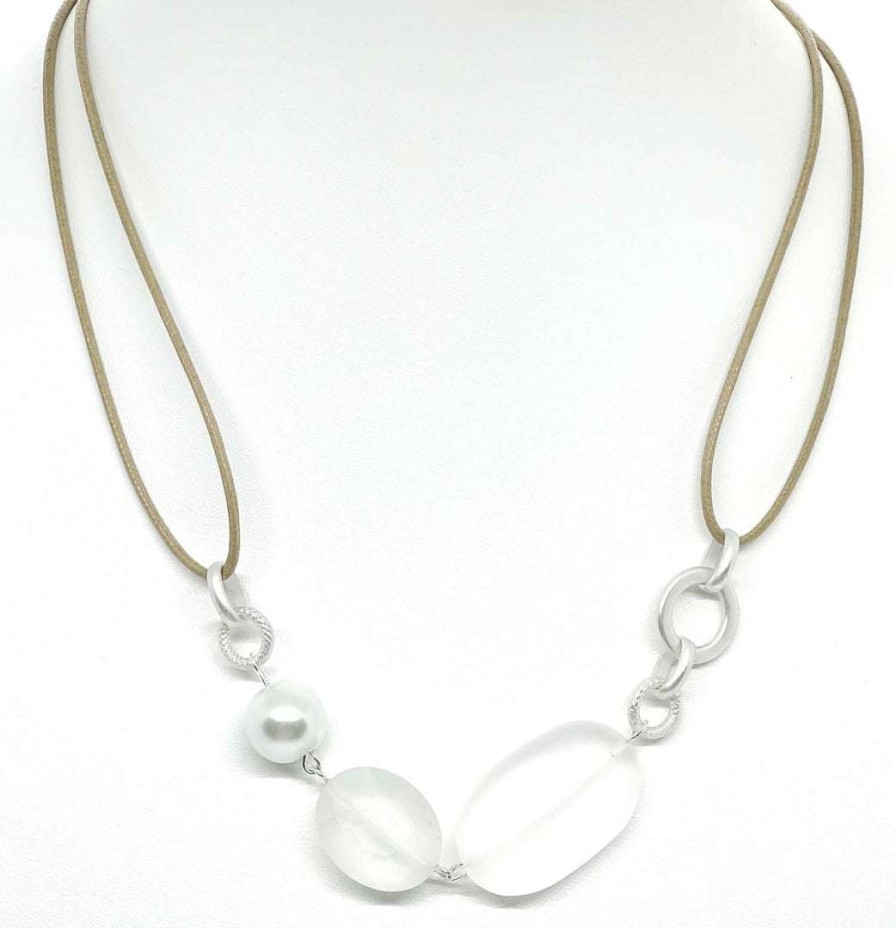 Necklaces * | Deborah Grivas New Arrivals Quartz And Pearl Linen Matte Silver Linkage Necklace