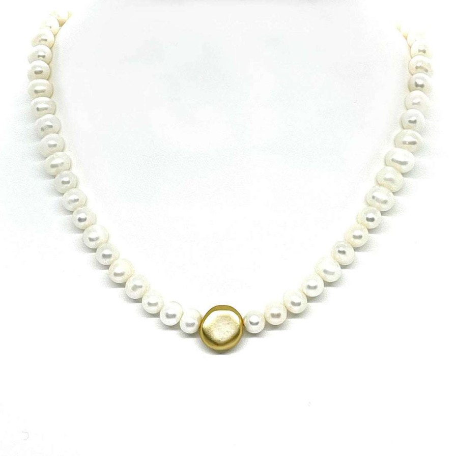 Necklaces * | Deborah Grivas Fresh Water Pearl Matte Gold Bead Necklace New Arrivals