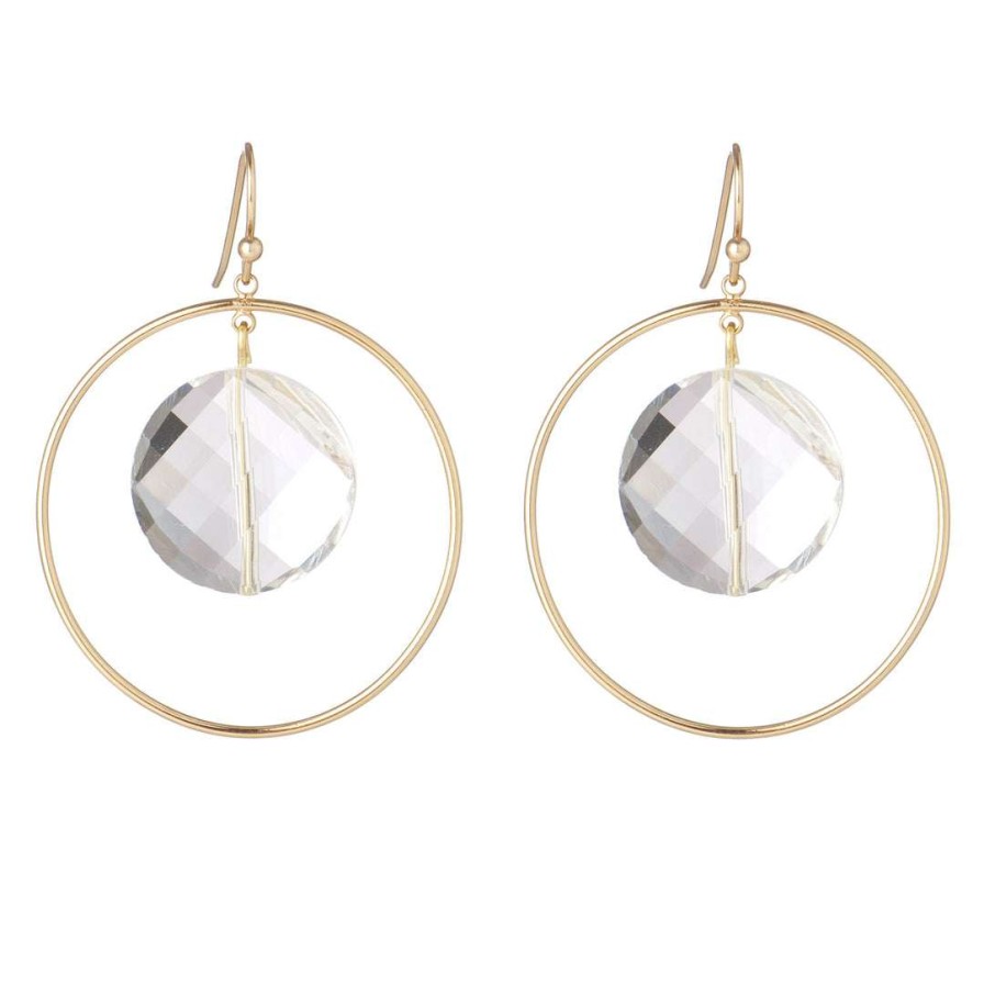 Earrings * | Deborah Grivas Hoop With Coin Shape Clear Crystal Earrings