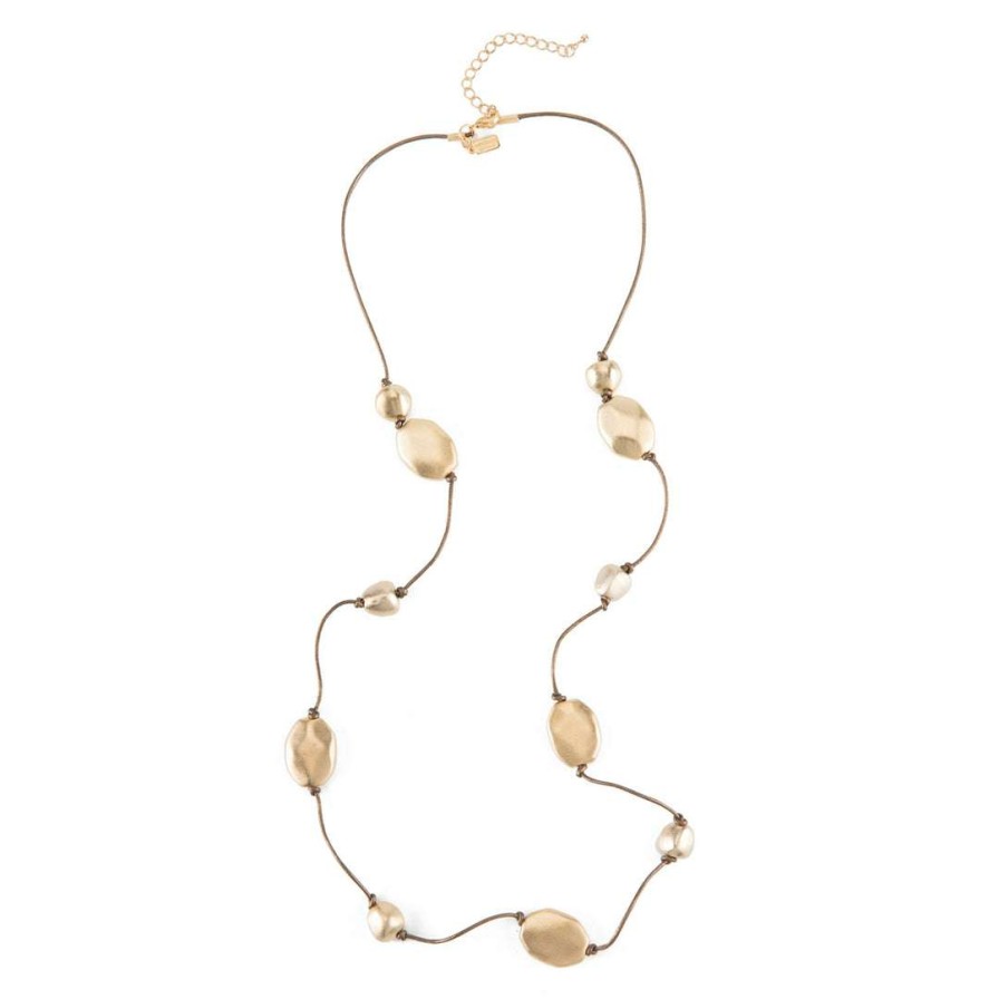 Necklaces * | Deborah Grivas Matte Gold Bead Leather Layer Necklace Necklaces