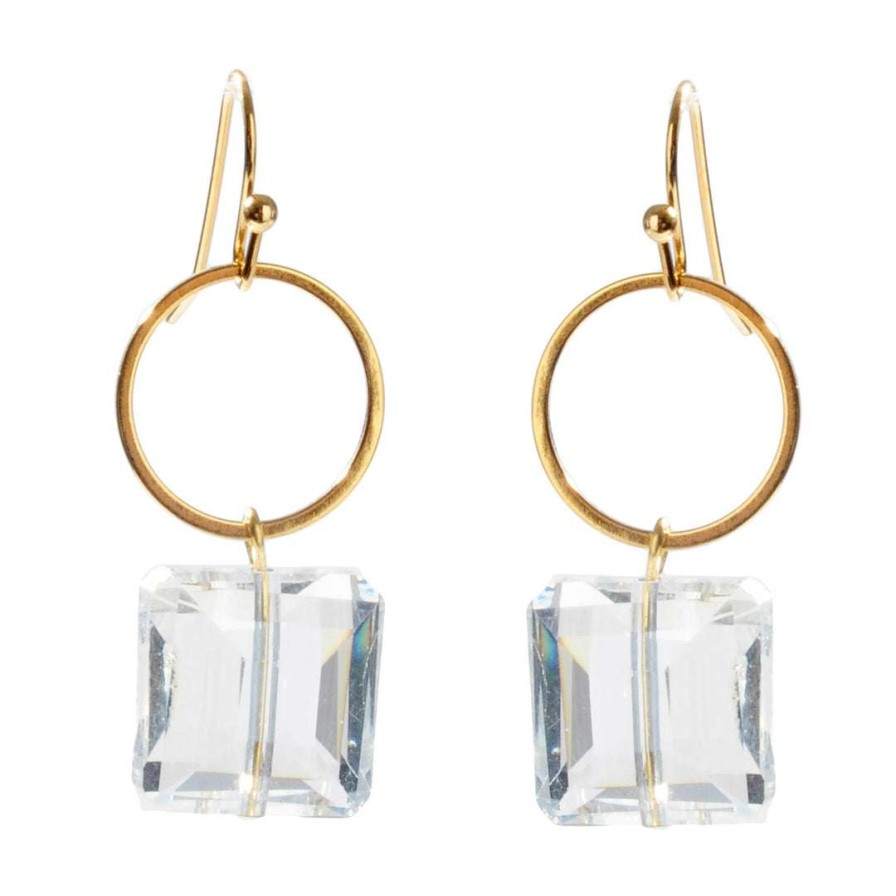 Earrings * | Deborah Grivas Clear Square Crystal Circle Earrings