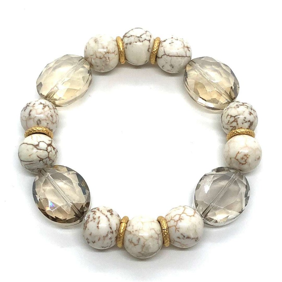 Bracelets * | Deborah Grivas Champagne Crystal And White Magnesite Stretch Bracelet