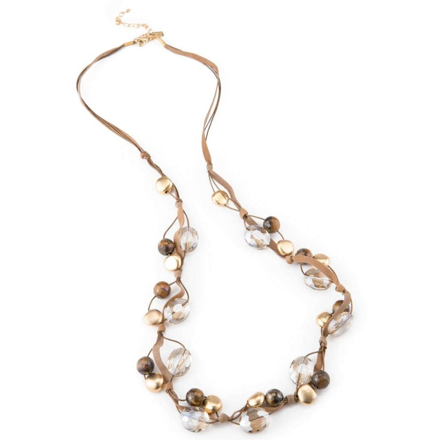 Necklaces * | Deborah Grivas Champagne Crystal And Brown Tiger Eye Necklace