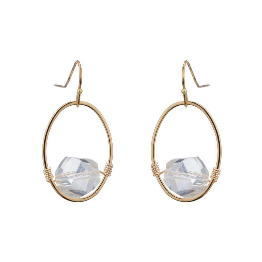 Earrings * | Deborah Grivas White(Clear)Faceted Crystal Mini Oval 14Kt Gold Plate Wire Wrap Earrings