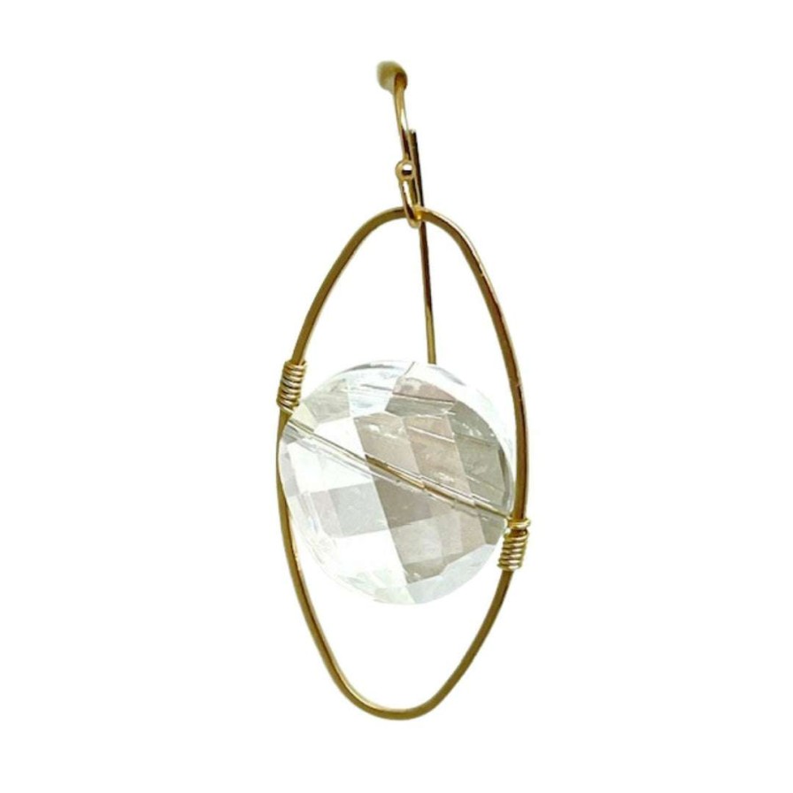 Earrings * | Deborah Grivas White(Clear) Coin Shape Crystal Matte Gold Oval Wire Wrap Earrings