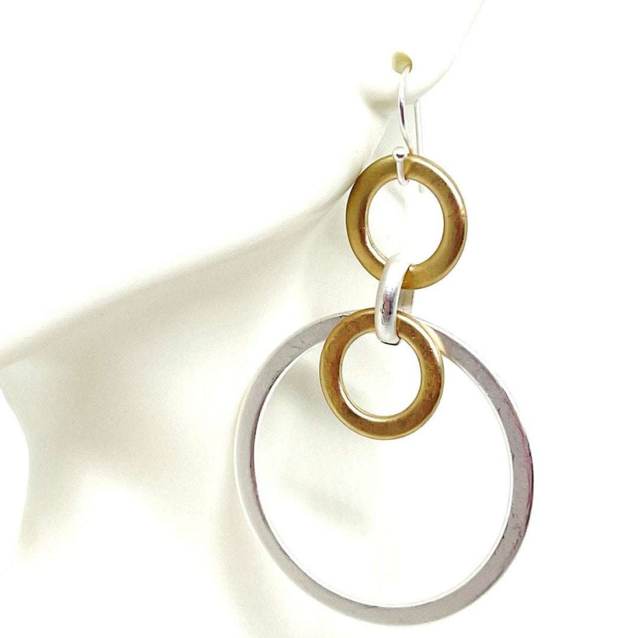 Earrings * | Deborah Grivas Two Tone Matte Silver And Gold Loop Earrings