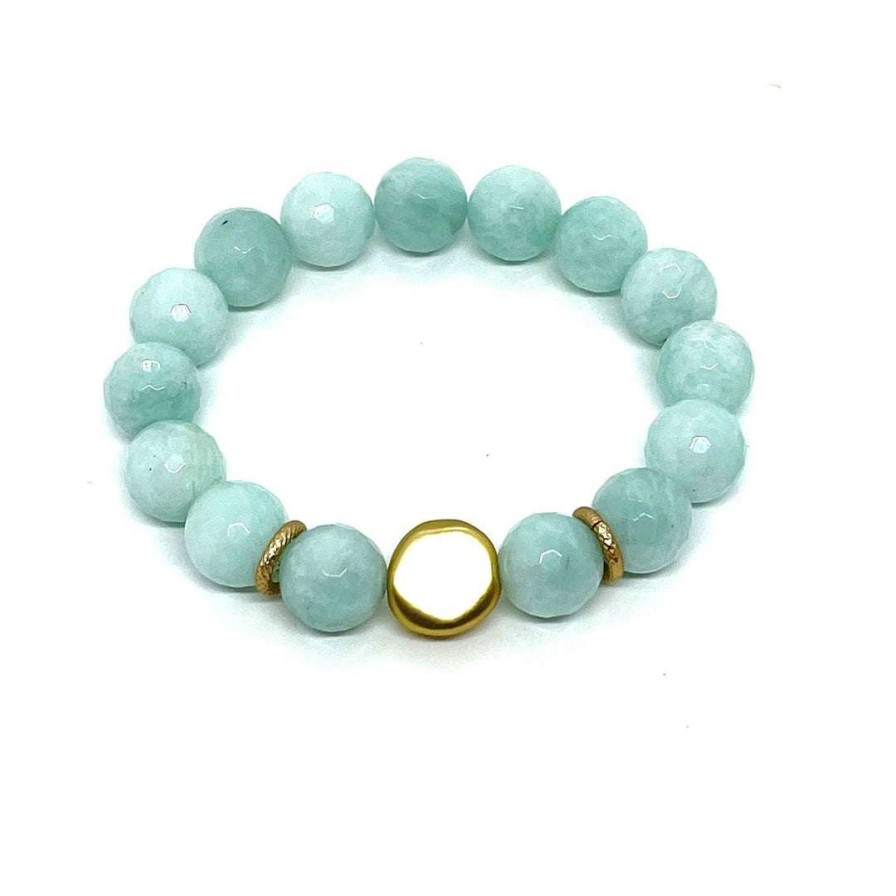 Bracelets * | Deborah Grivas New Arrivals Amazonite Matte Gold Nugget Stretch Bracelet