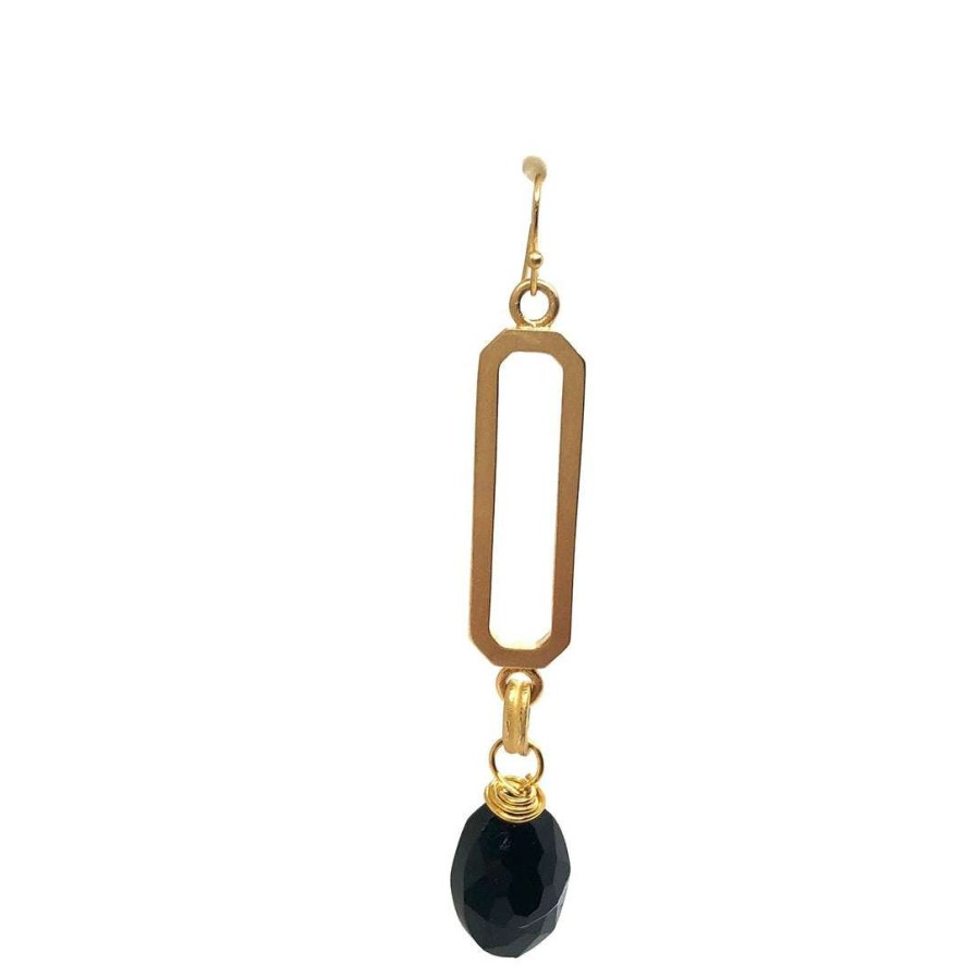 Earrings * | Deborah Grivas Paperclip Oval Black Velvet Drop Matte Gold Earrings