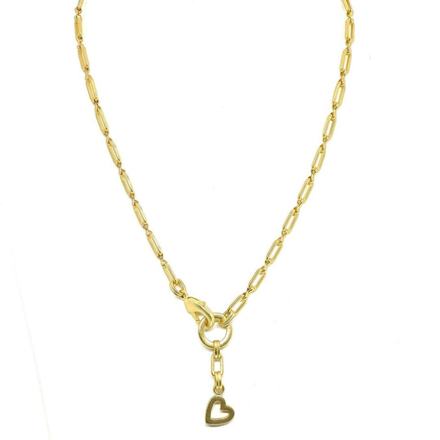 Necklaces * | Deborah Grivas New Arrivals Matte Gold Paperclip Chain Necklace With Heart Pendant