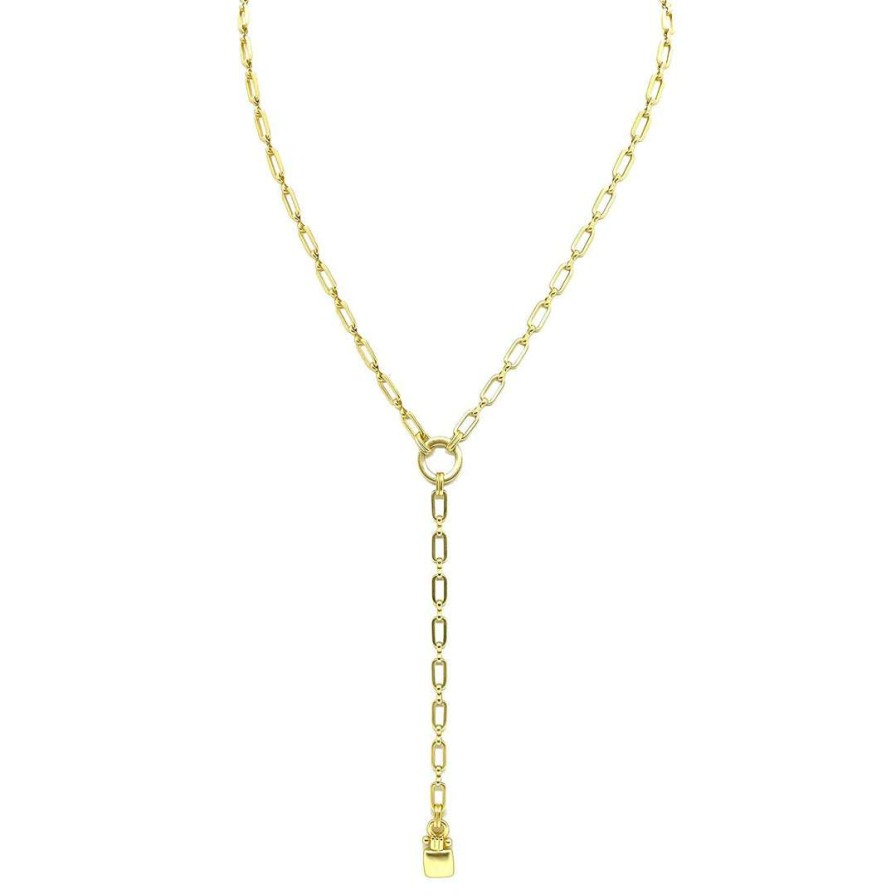 Necklaces * | Deborah Grivas Matte Gold Paperclip Chain Y Necklace With Square Bar Pendant New Arrivals