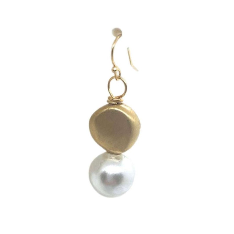 Earrings * | Deborah Grivas Matte Gold Flat Gold Bead Top Wrap Earring