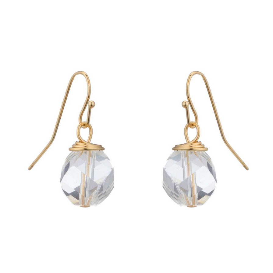 Earrings * | Deborah Grivas White(Clear)Faceted Crystal Top Twist 14Kt Gold Plate Earrings