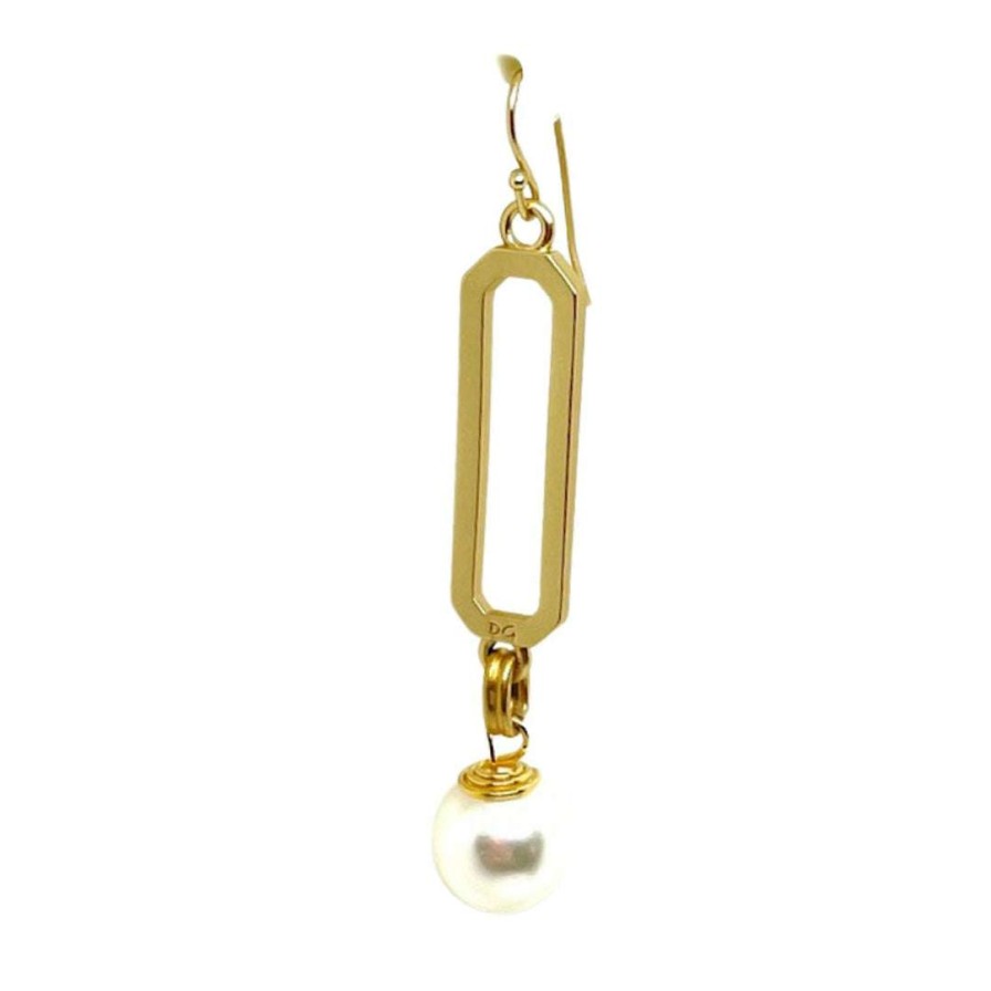 Earrings * | Deborah Grivas Paperclip White Pearl Drop Matte Gold Earrings