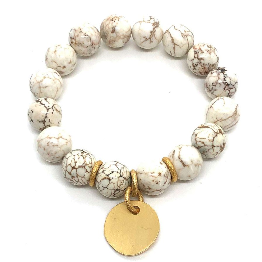 Bracelets * | Deborah Grivas Bracelets White Magnesite Matte Gold Charm Stretch Bracelet