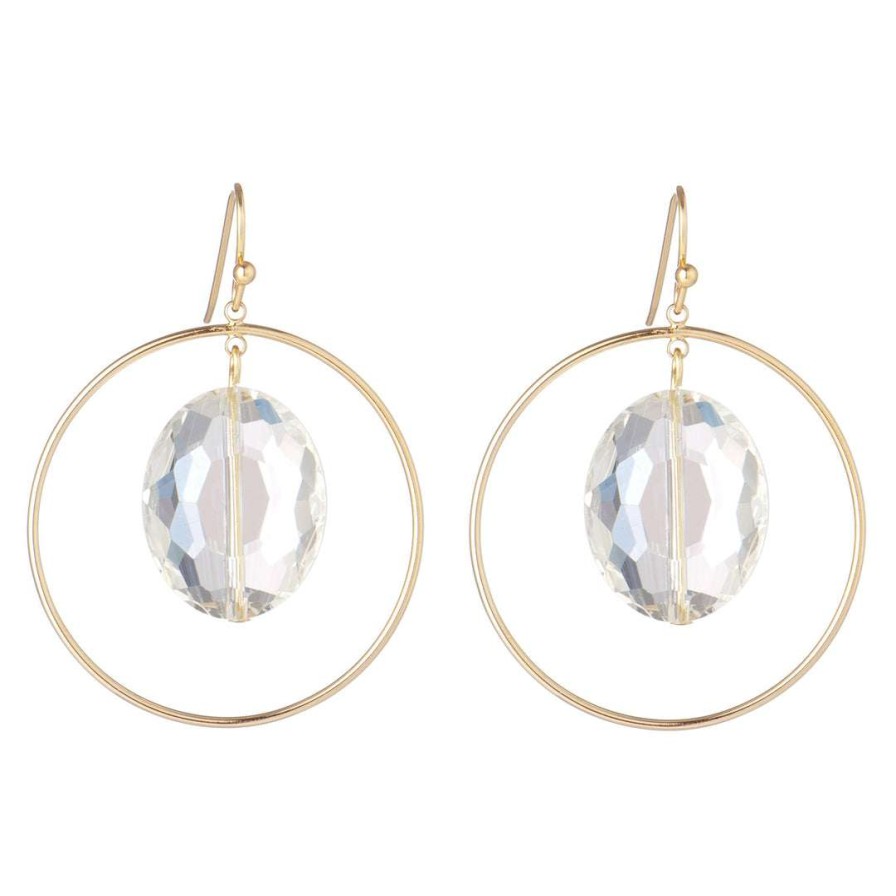 Earrings * | Deborah Grivas Hoop With Clear Oval Crystal Earrings