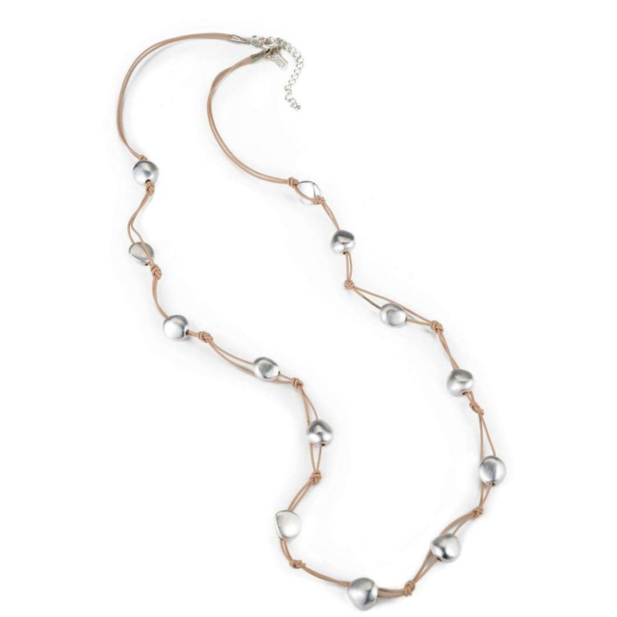 Necklaces * | Deborah Grivas Necklaces Matte Silver Bead Leather Layer Necklace