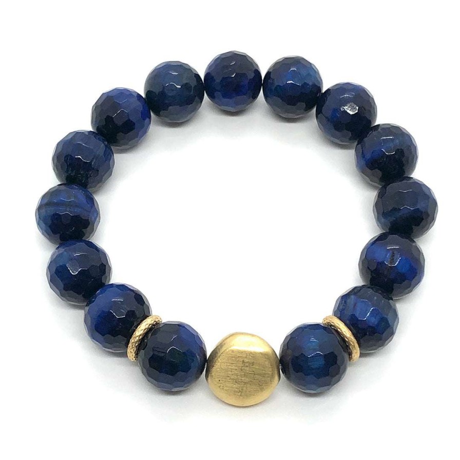 Bracelets * | Deborah Grivas Blue Tiger Eye Stretch Bracelet Bracelets