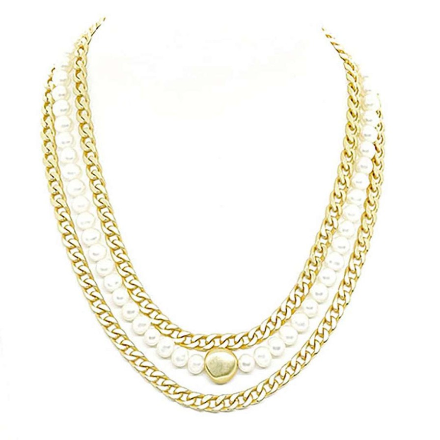 Necklaces * | Deborah Grivas Fresh Water Pearl Matte Gold Curb Chain Necklace