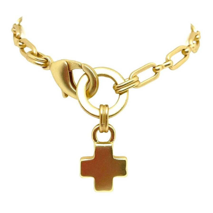 Bracelets * | Deborah Grivas Paperclip Chain Bracelet With Matte Gold Cross Charm New Arrivals