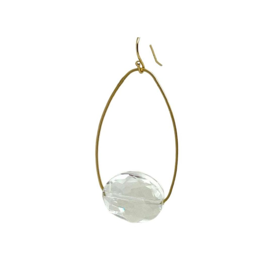 Earrings * | Deborah Grivas White(Clear) Crystal Matte Gold Inset Oval Earrings