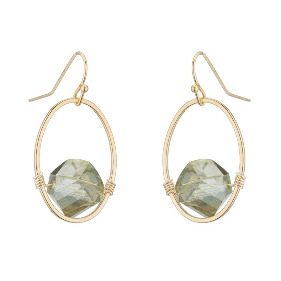 Earrings * | Deborah Grivas Olive Faceted Crystal Oval Gold Wrap Earrings