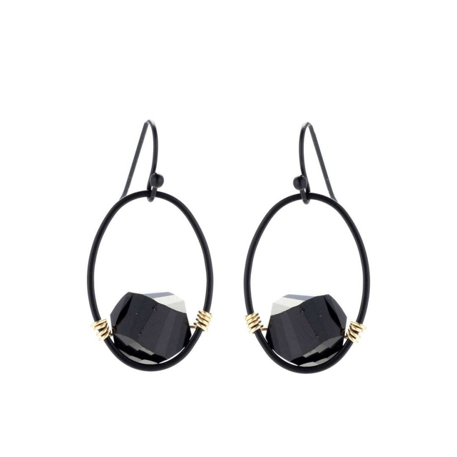 Earrings * | Deborah Grivas Black Faceted Crystal And Matte Black Oval Earrings