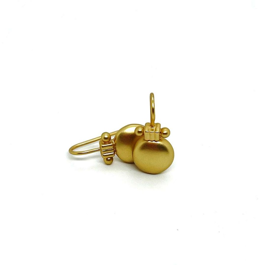 Earrings * | Deborah Grivas New Arrivals Matte Gold Disk Earrings With Column Top