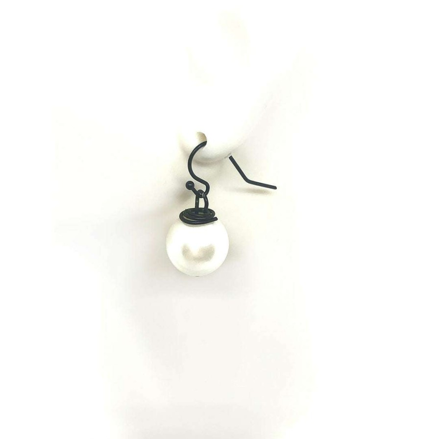 Earrings * | Deborah Grivas White Pearl Matte Black Top Wrap Wire Earring