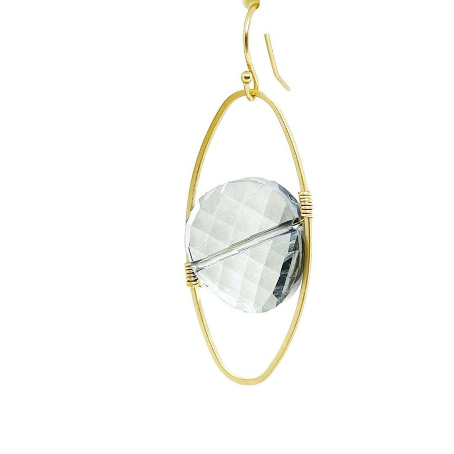 Earrings * | Deborah Grivas Gray Coin Crystal Matte Gold Oval Earring