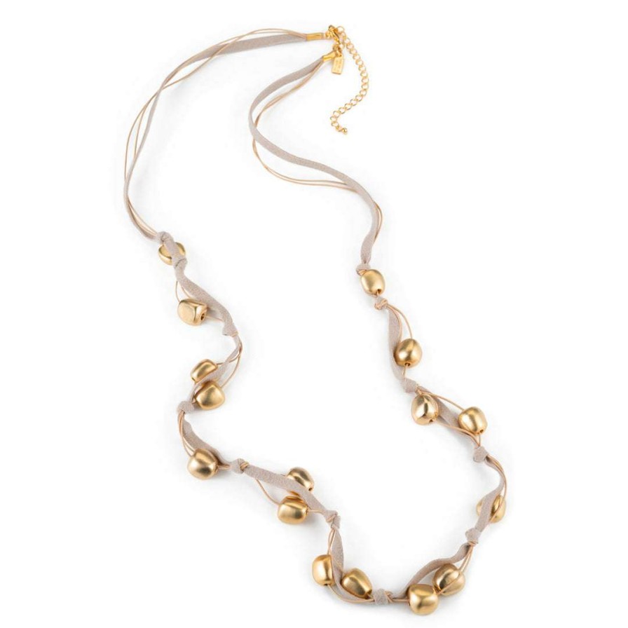 Necklaces * | Deborah Grivas Necklaces Matte Gold Bead Natural Suede Layer Necklace