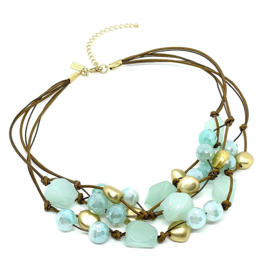 Necklaces * | Deborah Grivas New Arrivals Aqua Agate And Quartz Bronze Linen Toursade Necklace