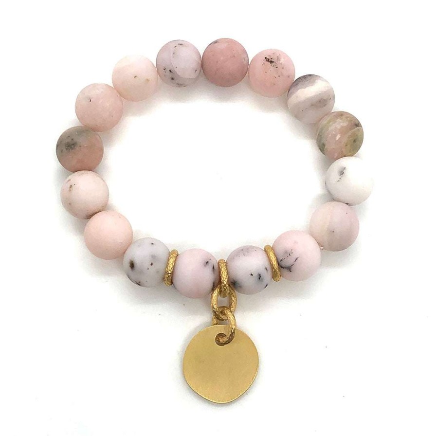 Bracelets * | Deborah Grivas New Arrivals Matte Pink Opal Stretch Bracelet With Charm