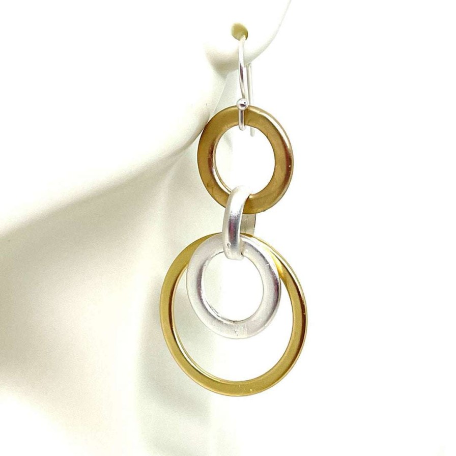 Earrings * | Deborah Grivas Two Tone Matte Gold And Matte Silver Double Loop Earrings New Arrivals