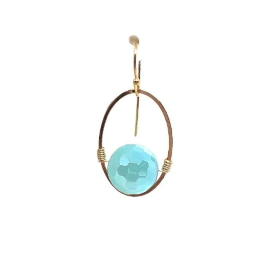 Earrings * | Deborah Grivas Aqua Glazed Agate Wire Wrap Earrings