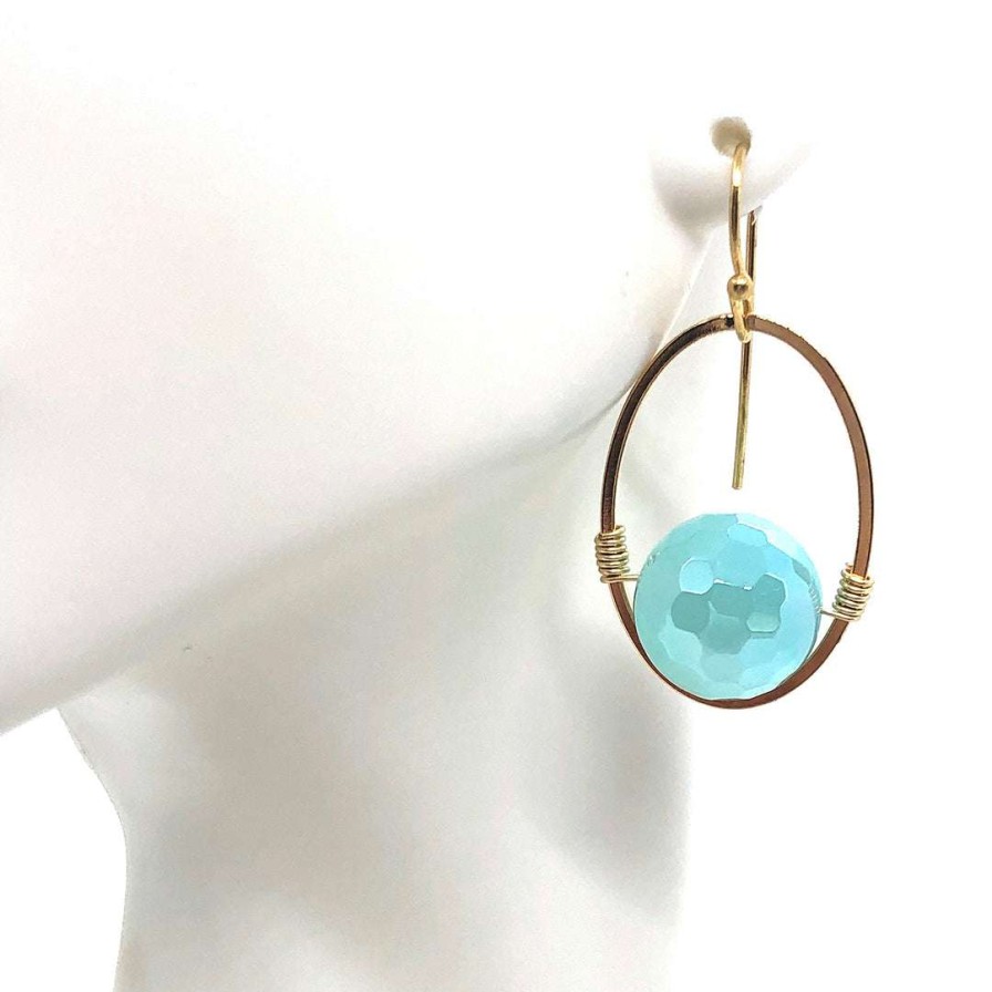 Earrings * | Deborah Grivas Aqua Glazed Agate Wire Wrap Earrings