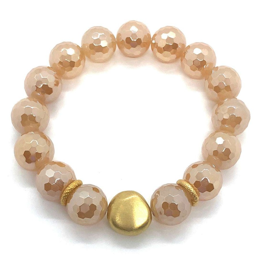 Bracelets * | Deborah Grivas Champagne Glazed Agate Stretch Bracelet Bracelets