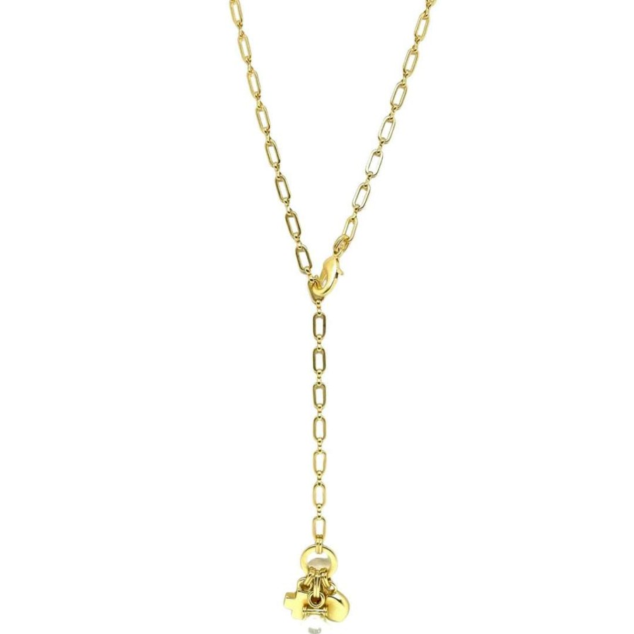 Necklaces * | Deborah Grivas Matte Gold Adjustable Paperclip Charm Y Necklace