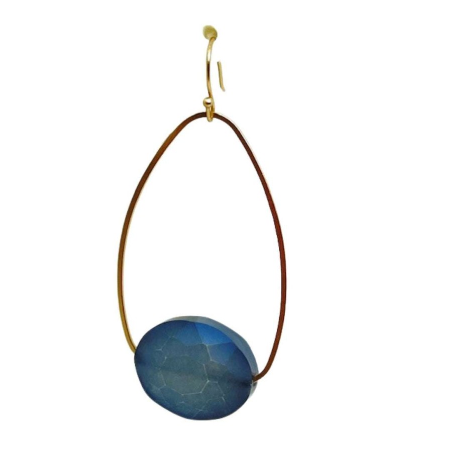 Earrings * | Deborah Grivas Matte Blue Crystal Matte Gold Inset Oval Earrings