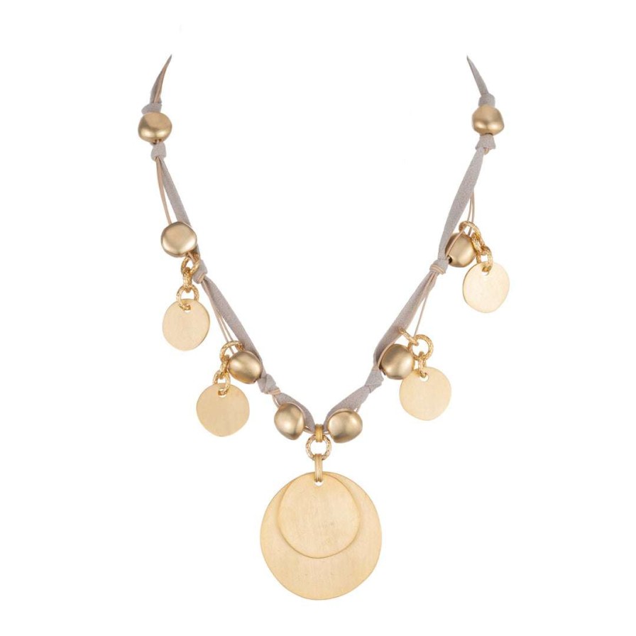 Necklaces * | Deborah Grivas Matte Gold Coin Charm Necklace Necklaces