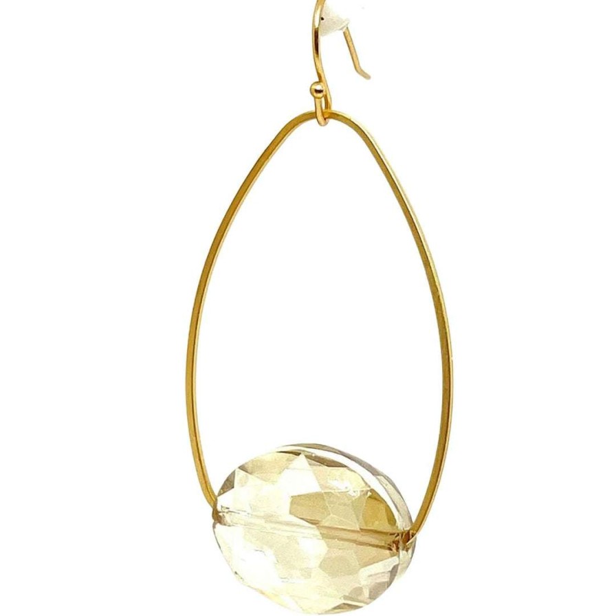 Earrings * | Deborah Grivas Champagne Crystal Matte Gold Inset Oval Earrings