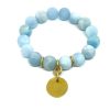 Bracelets * | Deborah Grivas New Arrivals Matte Aqua Marine Matte Gold Charm Stretch Bracelet