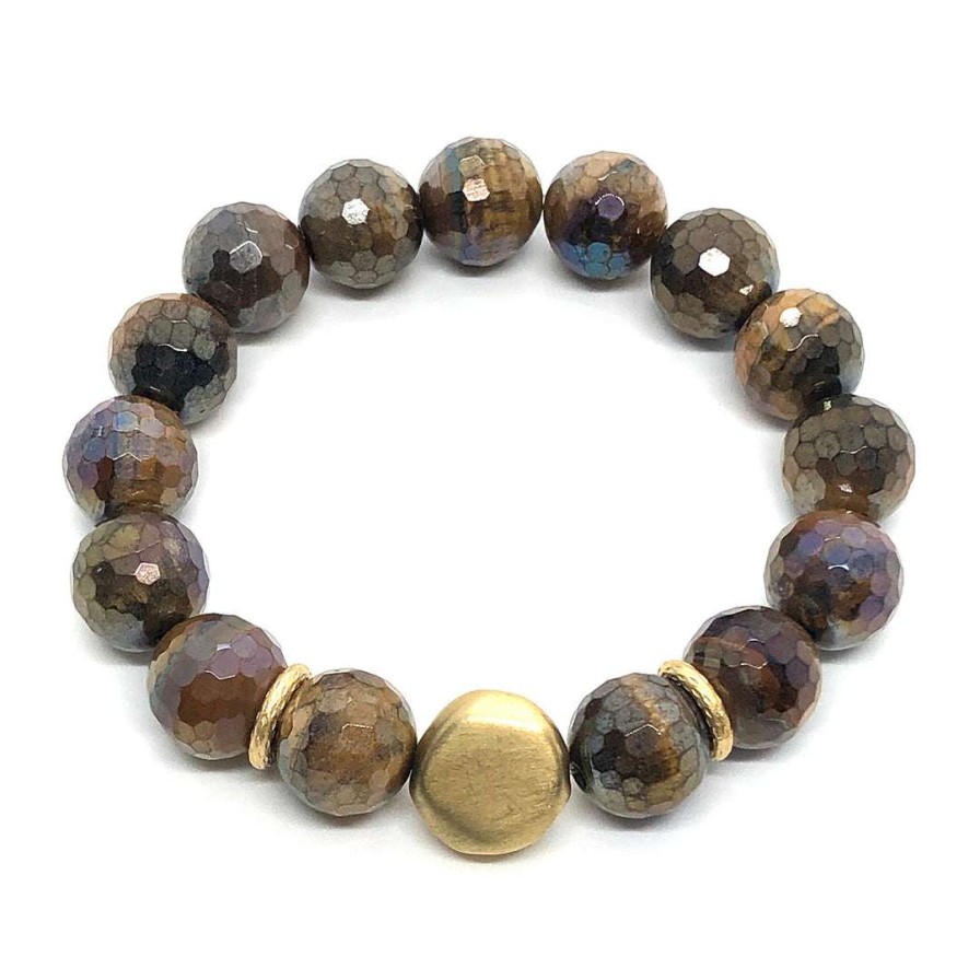 Bracelets * | Deborah Grivas Brown Glazed Tiger Eye Stretch Bracelet