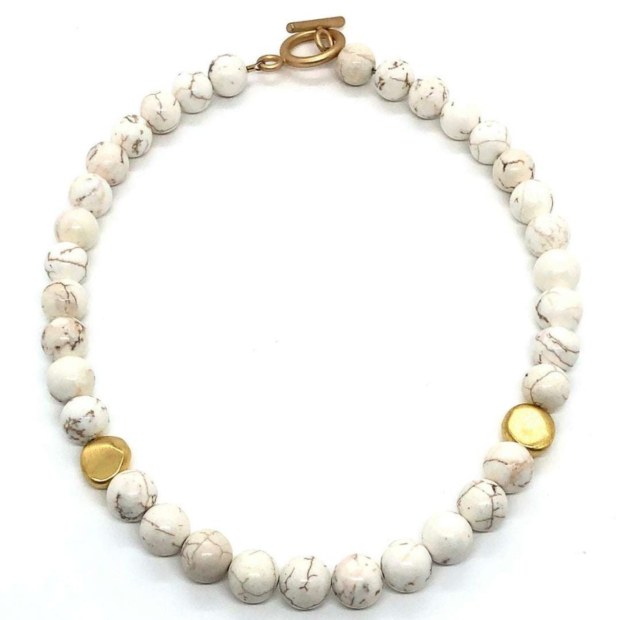 Necklaces * | Deborah Grivas White Magnesite With Matte Gold Flat Bead Necklace