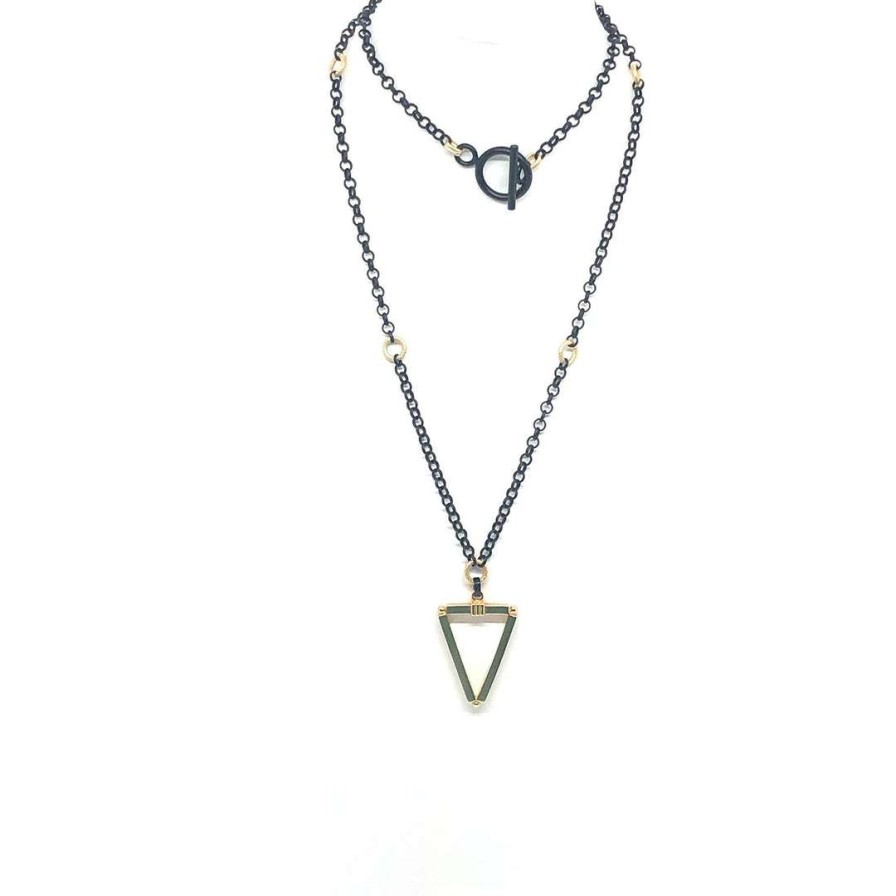 Necklaces * | Deborah Grivas Necklaces Matte Black And Matte Gold Rolo Chain With Matte Gold Triangle Pendant